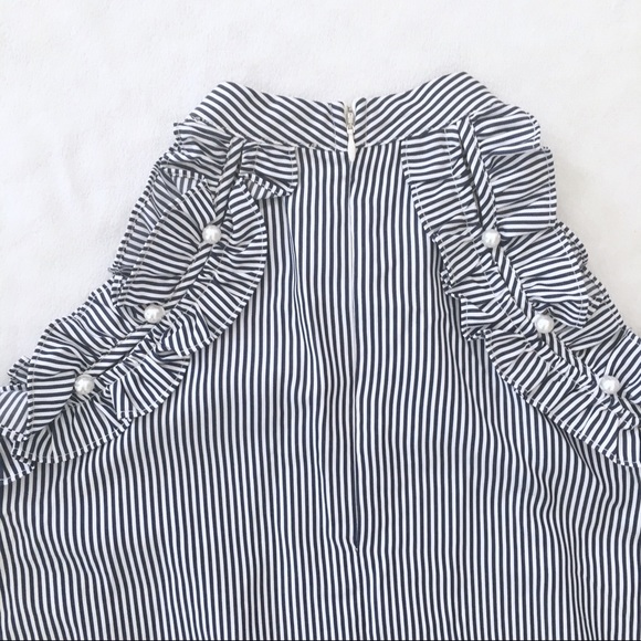 SOLD!!  Striped Cold Shoulder Top with Pearls - Picture 5 of 6